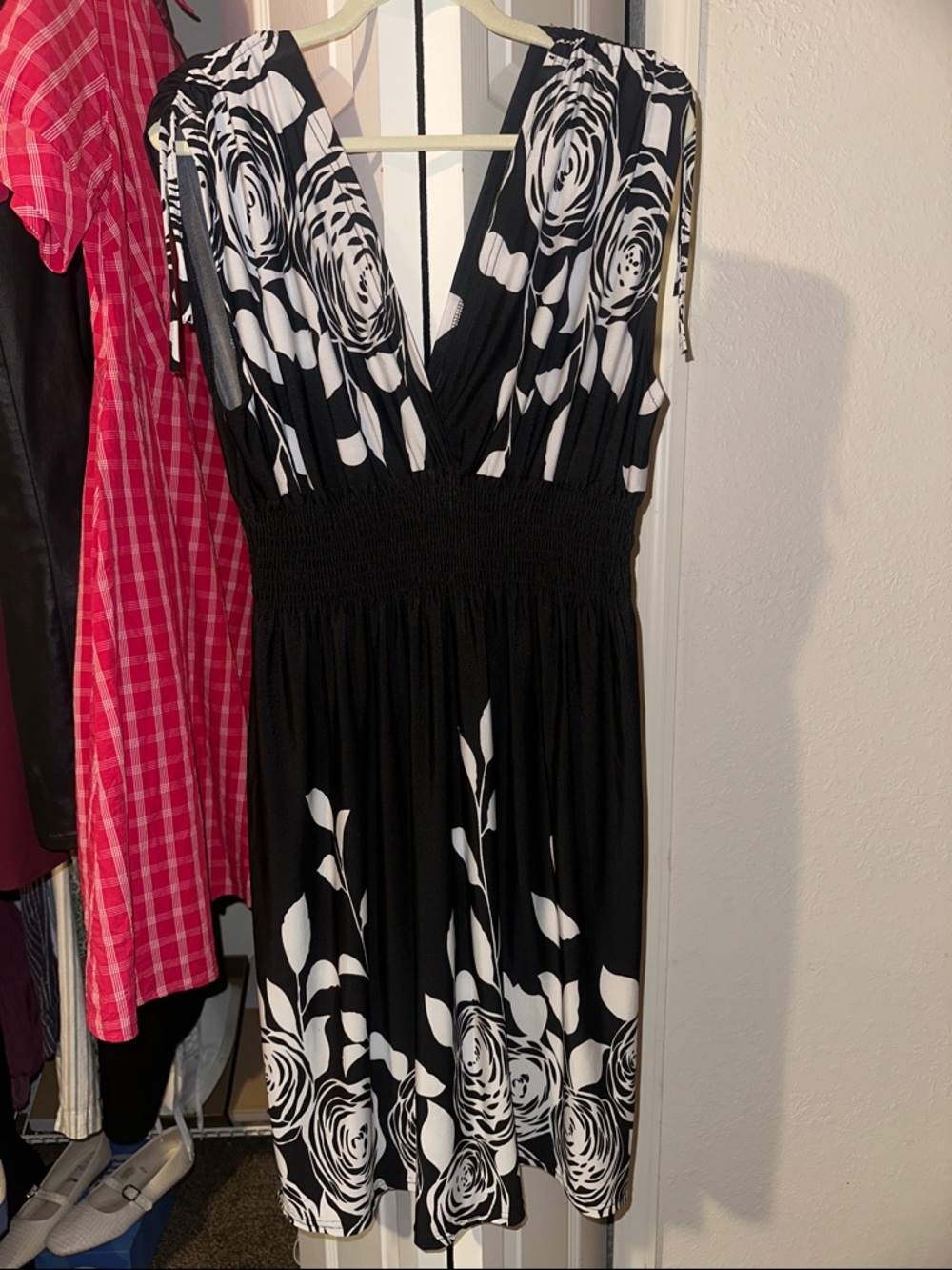 Jon & Anna Black and White Floral V-Neck Smocked Midi Dress